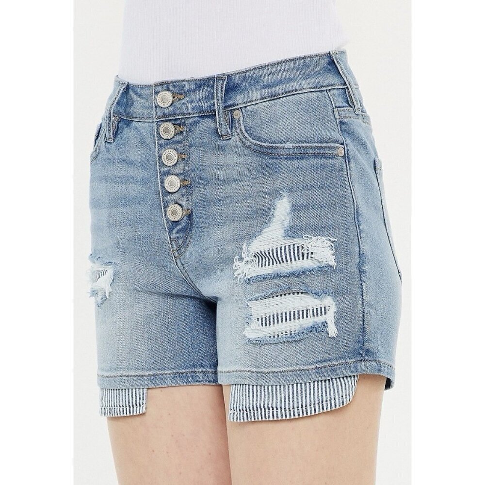 KanCan Denim Shorts Womens 14 Light Wash High Rise Button Fly 3.5 in Boho Beachy